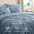Bedsure Full Comforter Set Mineral Blue - Bed in a Bag Full Size Bedding Set 7 Pieces, GentleSoft™ Pintuck Bed Set Gift for Family, Pinch Pleat All Season Comforter with Sheets, Pillowcases & Shams