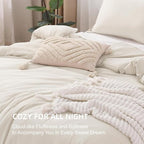 Litanika Comforters Beige Oversized Queen Size, 3 Pieces Lightweight Solid Bedding Comforter Set, All Season Fluffy Bed Set (98x98In Comforter & 2 Pillowcases)