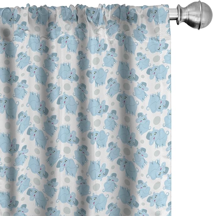 Ambesonne Animal Cartoon 2 Panel Curtain Set, Happy Smiling Pattern with Dots Animal, Lightweight Window Treatment Living Room Bedroom Decor, Pair of - 28" x 63", Pale Blue Sky Blue White