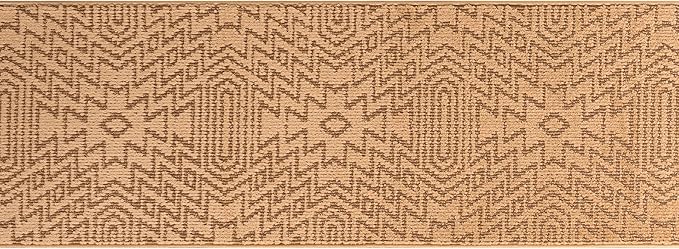 Custom Length Cut to Size Tribal Ethnic Southwestern Inspired Hallway Runner Rug, Non Slip Rubber Backed, 31 inch Wide X Customized Length, Inca Tan, 31 inch X 11 feet