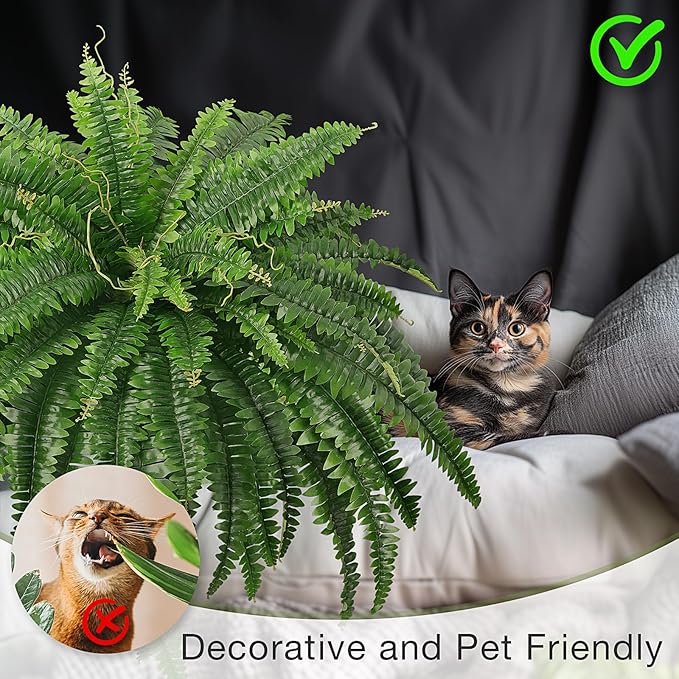 45" Fake Ferns, Realistic Large Artificial Bush Plants, 2 Artificial Boston Ferns with 59 Fronds for Outdoors Planter Indoor Home Garden Porch Decor