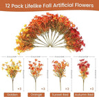 Artificial Fall Flowers for Decoration Fake Flowers Outdoor Artificial Plants, 12 Bundles Faux Mums Autumn Plastic Flower UV Resistant for Porch Patio Home Yard Garden Window Box Pot Planters