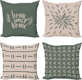 Ambesonne Modern Throw Pillow Cushion Case Pack of 4, Scandinavian Minimal Ornaments Boho Feather Leaves and Home Phrase, Modern Accent Double-Sided Digital Printing, 20", Pale Tan and Reseda Green