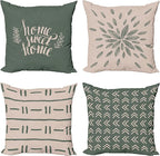 Ambesonne Modern Throw Pillow Cushion Case Pack of 4, Scandinavian Minimal Ornaments Boho Feather Leaves and Home Phrase, Modern Accent Double-Sided Digital Printing, 20", Pale Tan and Reseda Green