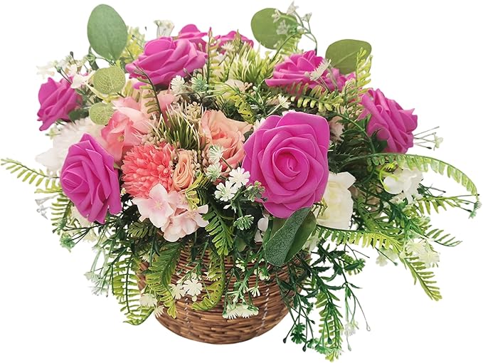 Artificial Flowers 25pcs Fake Roses, Hot Pink Foam Rose Faux Flower for DIY Wedding Bouquets Bridal Shower Centerpieces Floral Arrangements Home Decorations Party Backdrops Table