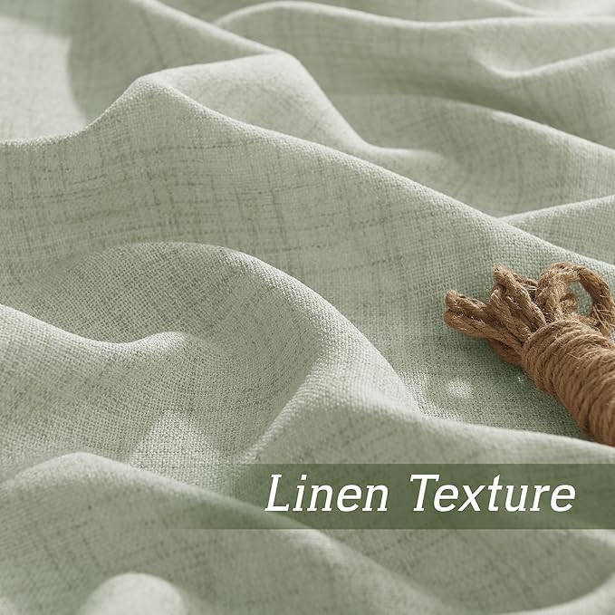 RYB HOME Linen Sheer Curtains and Drapes for Living Room and Dining Room 120 inches Length, Breathable Weave Textured/Rod Pocket Semi Sheer Curtains, Sage Green, W 52 x L 120 inches, 2 Panels Set