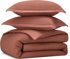 Bedsure Cotton Duvet Cover Queen - 100% Cotton Waffle Weave Burnt Orange Duvet Cover Queen Size, GentleSoft™ and Breathable Bedding Set for All Season, 3 Pieces, 90"x90"