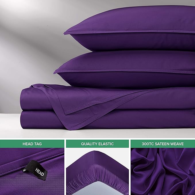 Twin Sheets by Pure Bamboo, Genuine 100% Organic Viscose Derived from Bamboo Bed Sheet Set, Luxuriously Soft & Cooling, Double Stitching, Lifetime Quality Promise (Twin, Purple)