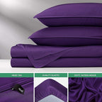 California King Sheets by Pure Bamboo, Genuine 100% Organic Viscose Derived from Bamboo Bed Sheet Set, Soft & Cooling, Double Stitching, Lifetime Quality Promise (California King, Purple)