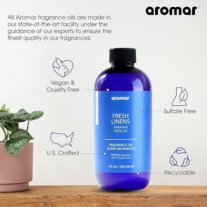 AROMAR Premium Fragrance Oil, Long-Lasting, Reinvigorating Uplifting Aroma for Aromatherapy, & Household Uses. Assorted 8oz scents 4pk