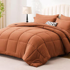 Love's cabin Full Comforter Set Burnt Orange, 7 Pieces Full Bed in a Bag, All Season Bedding Sets with 1 Comforter, 1 Flat Sheet, 1 Fitted Sheet, 2 Pillowcase and 2 Pillow Sham