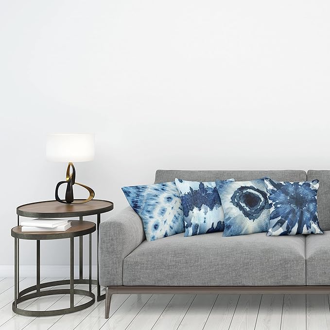 Ambesonne Watercolor Throw Pillow Cushion Case Pack of 4, Abstract Design Ikat Inspired Tribal Themed Painting Look Oceanic Tones Print, Modern Accent Double-Sided Digital Printing, 24", Slate Blue