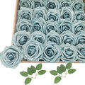Artificial Rose Flowers 25pcs, Dusty Sea Blue Foam Fake Rose Faux Flower for Wedding Bouquets Bridal Shower Centerpieces Floral Arrangements Home Decorations Party Backdrops Table