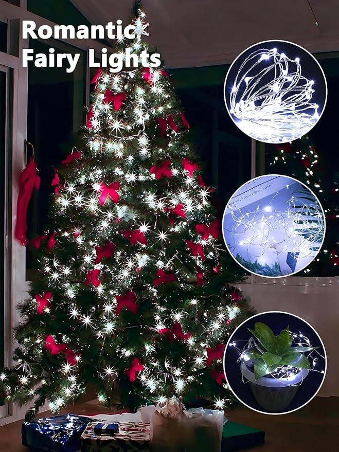 3 Pack Fairy Lights Battery Operated with Remote Control Timer, 26 FT 80 LED String Lights Outdoor Indoor, 8 Mode Twinkle Lights for Christmas Party Wedding Birthday Bedroom Décor (Cool White)