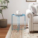 HollyHOME Round Metal Side Table, Outdoor Small Folding Accent Stand with Removable Tray, 17.72'' Portable End Table for Balconies, Gardens, Living Rooms and Bedrooms, Blue