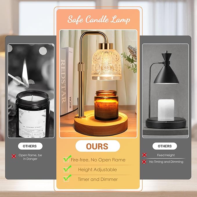 AIFEI Candle Warmer Lamp with Timer, Dimmable Adjustable Height Candle Lamp, Birthday Gifts for Women Mom Sister Friends, House Warming Gifts New Home Decor, Candle Lamp Warmer with 2 Bulbs - Gold