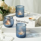 36pcs Votive Candle Holders, 2x2.5inchs Blue Elegant Glass Votives & Tealight Candle Holders for Wedding Centerpieces Party Decorations and Home Decor for Tables (Blue)