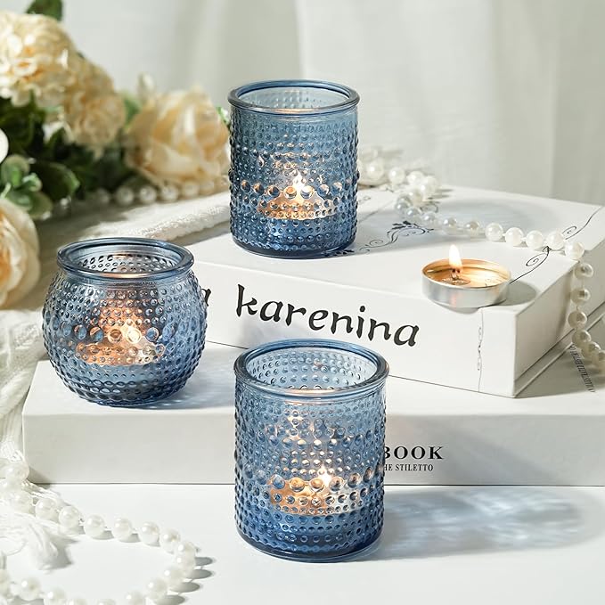 36pcs Votive Candle Holders, 2x2.5inchs Blue Elegant Glass Votives & Tealight Candle Holders for Wedding Centerpieces Party Decorations and Home Decor for Tables (Blue)