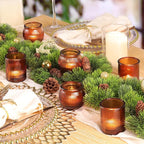 24pcs Assorted Amber Votive Candle Holders for Table Centerpiece, Fall Centerpieces for Tables, Ribbed Tea Lights Candle Holder for Wedding, Holiday and Vintage Decor
