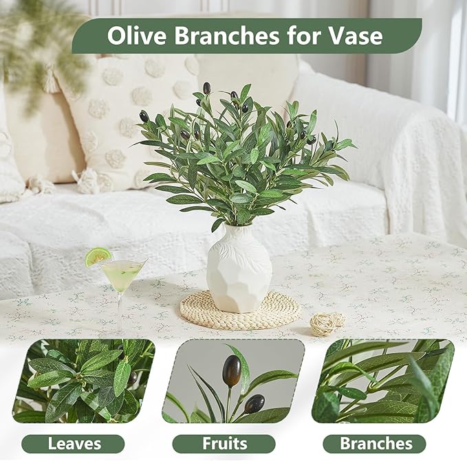 5 PCS 18 Inch Olive Tree Branches Greenery Stems Artificial Plants Faux Olive Branch for Vase Realistic Green Stem Home Decor Indoor