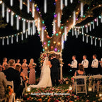 Aukora White Christmas Lights Outdoor, UL Plug 24 Tubes 576 LEDs Meteor Shower Light, Tandemable Icicle Snow Falling Rain Light for Xmas Tree Halloween Decorations Wedding Party Holiday Garden Decor