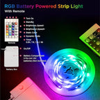 Battery Powered LED Strip Lights with Timer, 6.56 ft RGB DIY Lights with Remote Control for Bedroom, TV, Party, Piano, Cabinet, Decor, Indoor Use