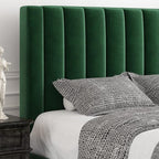 Allewie King Bed Frame/Velvet Upholstered Bed Frame with Vertical Channel Tufted Headboard/Strong Wooden Slats/Platform Bed Frame/Mattress Foundation/Box Spring Optional/Easy Assembly/Green