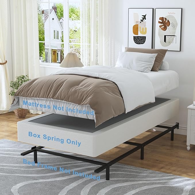 Twin Box Spring - 7 Inch High Profile Box Spring for Twin Bed, Sturdy Metal Frame Mattress Foundation, Easy Assembly, Quiet & Noise-Free