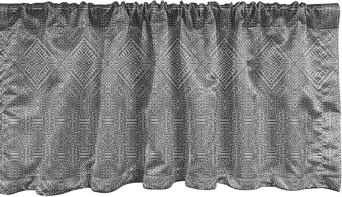 Ambesonne Aztec Window Valance Pack of 2, Pattern of Symmetric Tribal Inspired Streaks and Motifs in Greyscale Tones, Rod Pocket Curtain Valances for Kitchen Bedroom, 42" X 18", Pale Grey and Dimgray