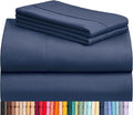 LuxClub 4 PC Queen Sheet Set, Deep Pockets Wrinkle Free Cooling Bed Sheets Hotel Bedding for Women, Men, Kids & Teens, Includes 1 Fitted Sheet, 1 Flat Sheet and 2 Pillowcases - Silky Soft Navy
