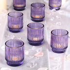 8 Pcs Large Lavender Votive Candle Holders, Tealight Ribbed Candle Holders Glass, Brildal Shower Table Decor,Wedding Centerpieces Table Decorations