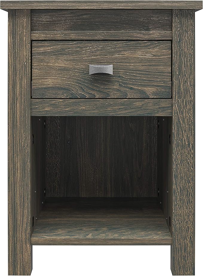 Ameriwood Home Farmington Country Style Nightstand with Barn Door Design, Concealed Drawer and Open Cubby, Weathered Oak