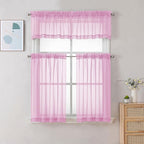 Chyhomenyc Sheer Pink Tier Curtains 24 Inch Length, Small Window Curtains Treatment for Bathroom Living Room Basement, Short Rod Pocket Cafe Curtain, 42W x 24L Inches, 2 Panels