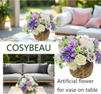 Artificial Fake Flowers 27pcs Roses, Mixed White & Purple Faux Flower for DIY Wedding Bouquet Bridal Shower Centerpieces Floral Arrangements Party Table Home Decorations
