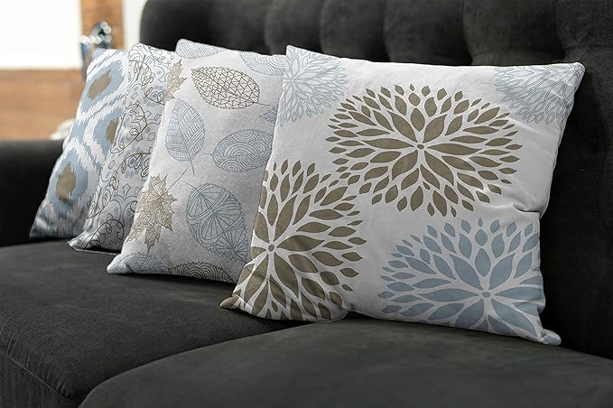 Ambesonne Vintage Throw Pillow Cushion Case Pack of 4, Bohemian Ornamental Leaves Dahlia Pattern Geometric Art Curlicue Motif, Modern Accent Double-Sided Digital Printing, 18", Blue Grey and Cocoa
