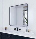 VocalStar Black Bathroom Mirror for Wall, 36 x 36 Inch Rounded Rectangle Metal Framed Bathroom Wall Vanity Mirror Farmhouse, 1/4-inch Shatterproof Glass | Ultra-Flush Hanging