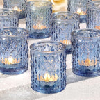 12pcs Blue Votive Candle Holders-Glass Candle Holder for Centerpiece Table Decorations, Tea Light Candle Holders for Wedding Decor, Home Decor, Baby Shower and Party Decor