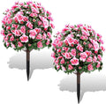 Artificial Boxwood Topiary Ball Trees with Ground Spikes UV Resistant Faux Greenery Shrubs Fake Shrubs for Outdoors, Realistic Faux Plants Bushes for Garden Porch Yard Patio Decor (Pink)