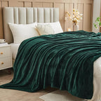 NEWCOSPLAY Super Soft Queen Blanket Forest Green Premium Silky Flannel Fleece Leaves Pattern Lightweight Bed Blanket All Season Use (Forest Green, Queen(90"x90"))