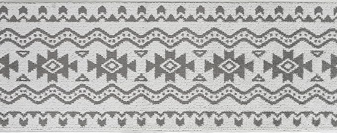 Custom Size Southwestern Style Runner Rug Mat for Wide Hallway Entryway Kitchen Laundry Room with Slip Resistant Latex Rubber Backing, Aztec Light Grey, 31 inch X 10 feet