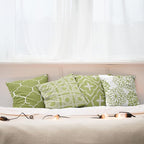 Ambesonne Vintage Throw Pillow Cushion Case Pack of 4, Monochrome Design Grid Trellis Quatrefoil Mesh and Dahlia Flowers Modern, Modern Accent Double-Sided Digital Printing, 24", Olive Green