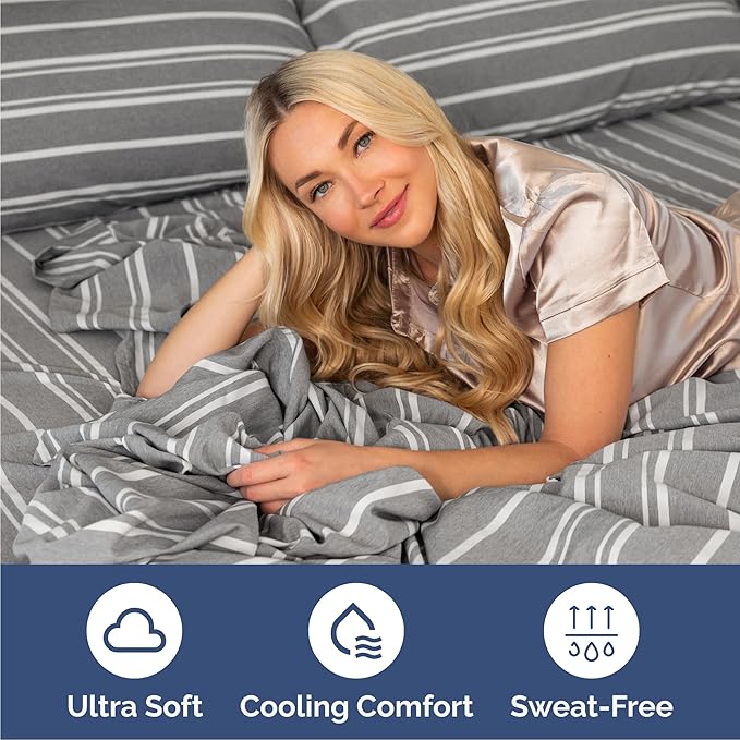 Queen Size 4 Piece Sheet Set - Comfy Breathable & Cooling Bed Sheets Set - Hotel Luxury Bedding for Women, Men, Kids, Teens, Boys & Girls - Deep Pockets, Soft, Wrinkle Free - Oeko-Tex - Grey Stripes 3
