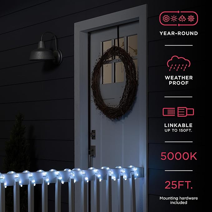 UltraPro LED Rope Lights, 25ft Classic Clear Rope, Cool White Light 5000K, Indoor/Outdoor, Flexible, Linkable, Durable, Outdoor, 54843 (Pack of 6)