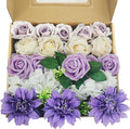 Artificial Fake Flowers 27pcs Roses, Mixed White & Purple Faux Flower for DIY Wedding Bouquet Bridal Shower Centerpieces Floral Arrangements Party Table Home Decorations