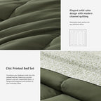 Monbix Queen Comforter Set - 7 Pieces Olive Green Bed in a Bag Queen Track Stitching Bedding Sets, All Seasons Down Alternative Comforter Bed Set with Sheets,Pillowcases & Shams