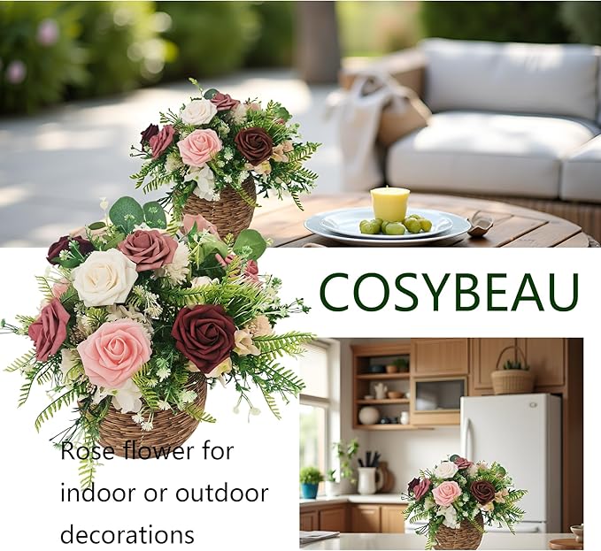 Artificial Flowers 25pcs Roses, Shade of Burgundy Foam Fake Rose Faux Flower for DIY Wedding Bouquets Bridal Shower Centerpieces Floral Arrangements Party Tables Home Decorations