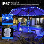 JMEXSUSS 100 LED Blue Battery Operated Rope Lights Outdoor Waterproof, 33ft 8 Modes Battery Christmas Light, Battery Powered String Lights with Remote for Trampoline Camping Canopy Tent Pool Decor