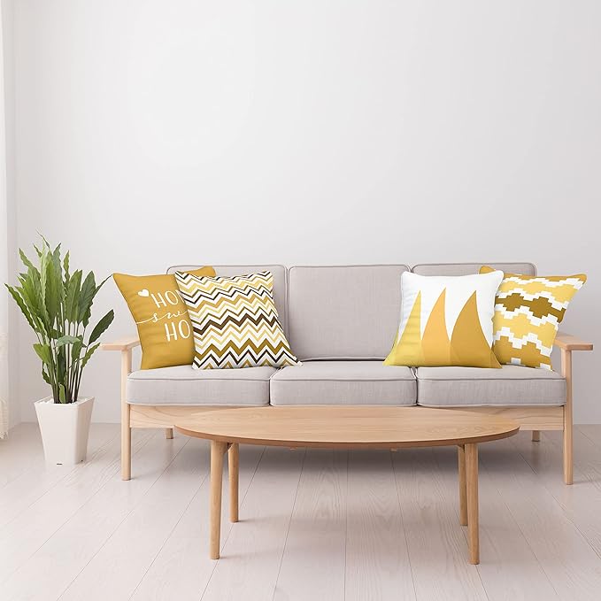 Ambesonne Modern Throw Pillow Cushion Case Pack of 4, Geometric Style Pattern of Triangles Zigzags Love Home Phrase Print, Modern Accent Double-Sided Digital Printing, 20", Pale Orange Amber and White