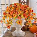 Artificial Fall Flowers Fake Petunias Plants for Outdoor Decoration, 2 Pcs Silk Faux Flowers UV Resistant No Fade Plants for Outside Garden Balcony Yard Porch Realistic Indoor Decor (Orange)