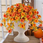 Artificial Fall Flowers Fake Petunias Plants for Outdoor Decoration, 2 Pcs Silk Faux Flowers UV Resistant No Fade Plants for Outside Garden Balcony Yard Porch Realistic Indoor Decor (Orange)